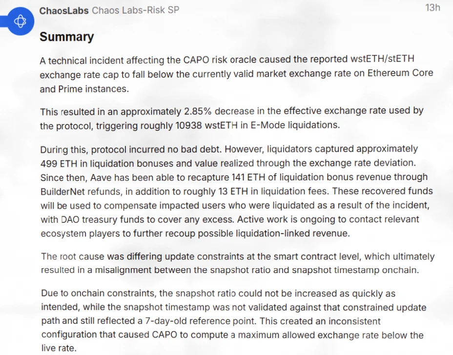 Aave因配置错误致2700万美元wstETH被清算，将全额补偿用户插图