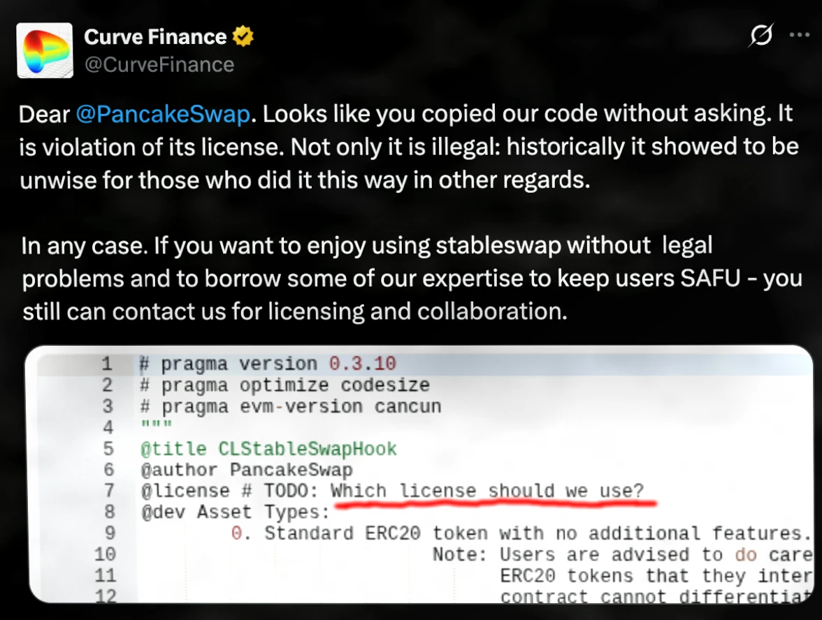 Curve Finance指控PancakeSwap抄袭稳定币交易核心代码插图