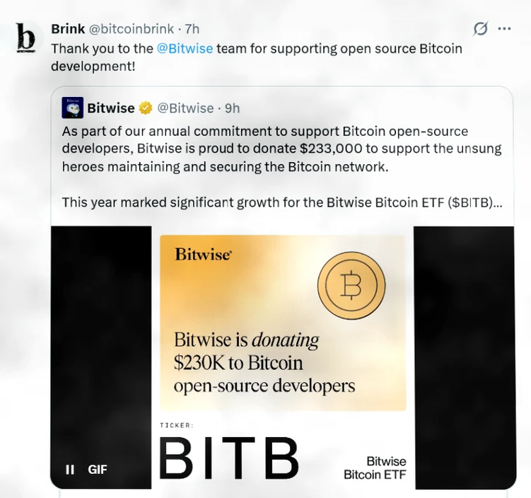 Bitwise向比特币开发者捐赠超38万美元支持开源生态插图