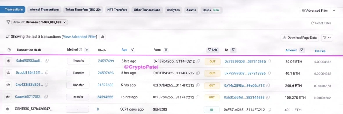 沉寂10年，以太坊ICO钱包悄然转移401枚ETH插图