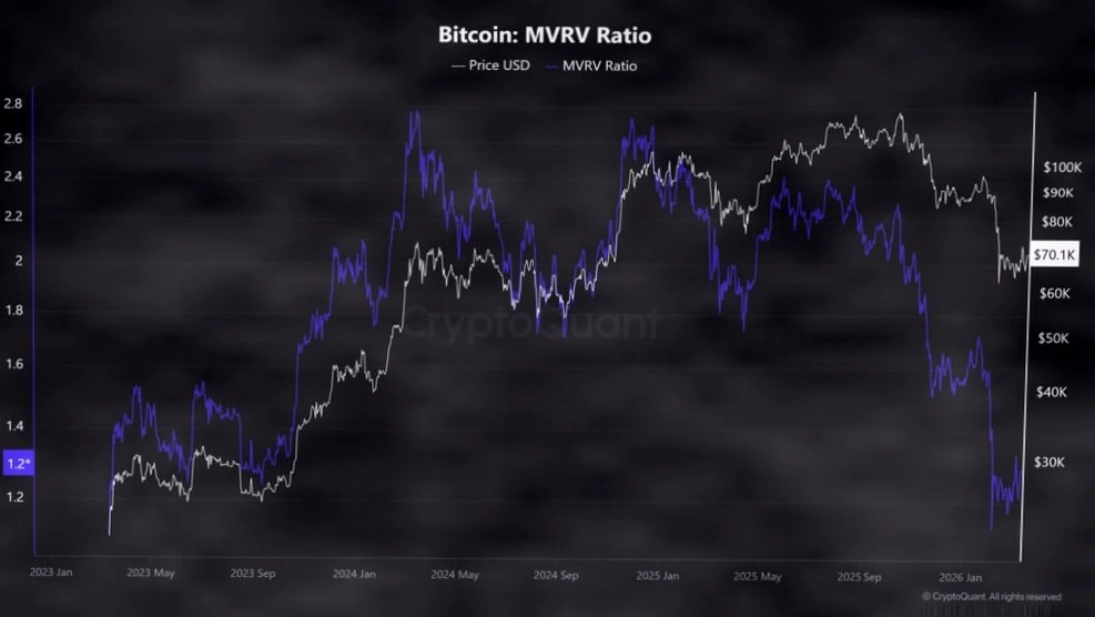 比特币MVRV比率跌至FTX崩盘后水平，长期分析师发出警告插图