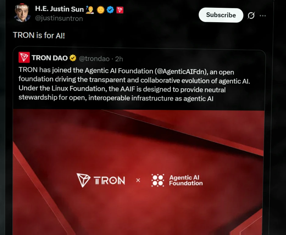 Tron加入Agentic AI基金会，布局下一代AI代理基础设施插图
