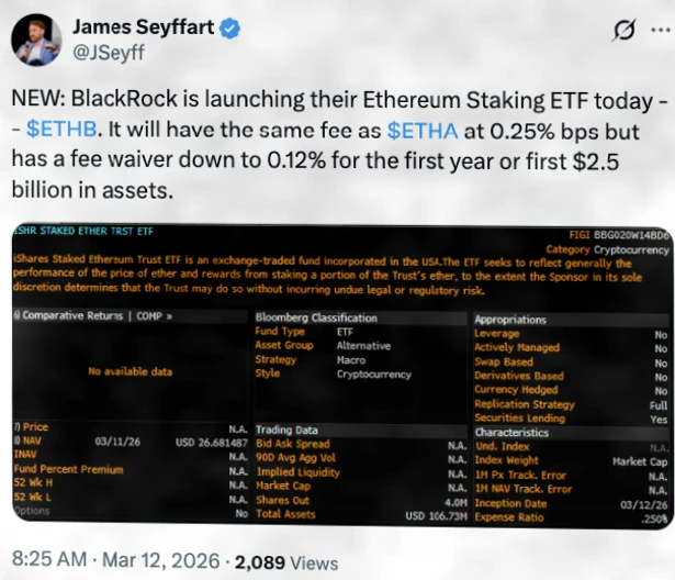 贝莱德推出以太坊质押 ETF：ETH 敞口与收益兼得插图1