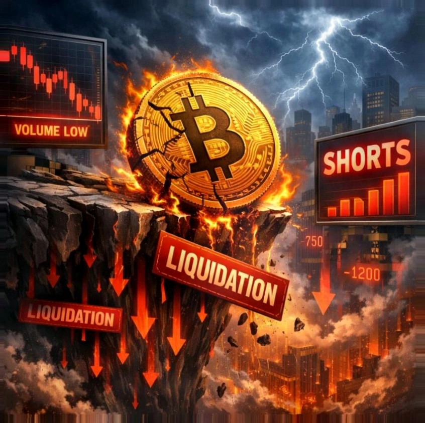 比特币面临清算风险:交易量下降与空头增加