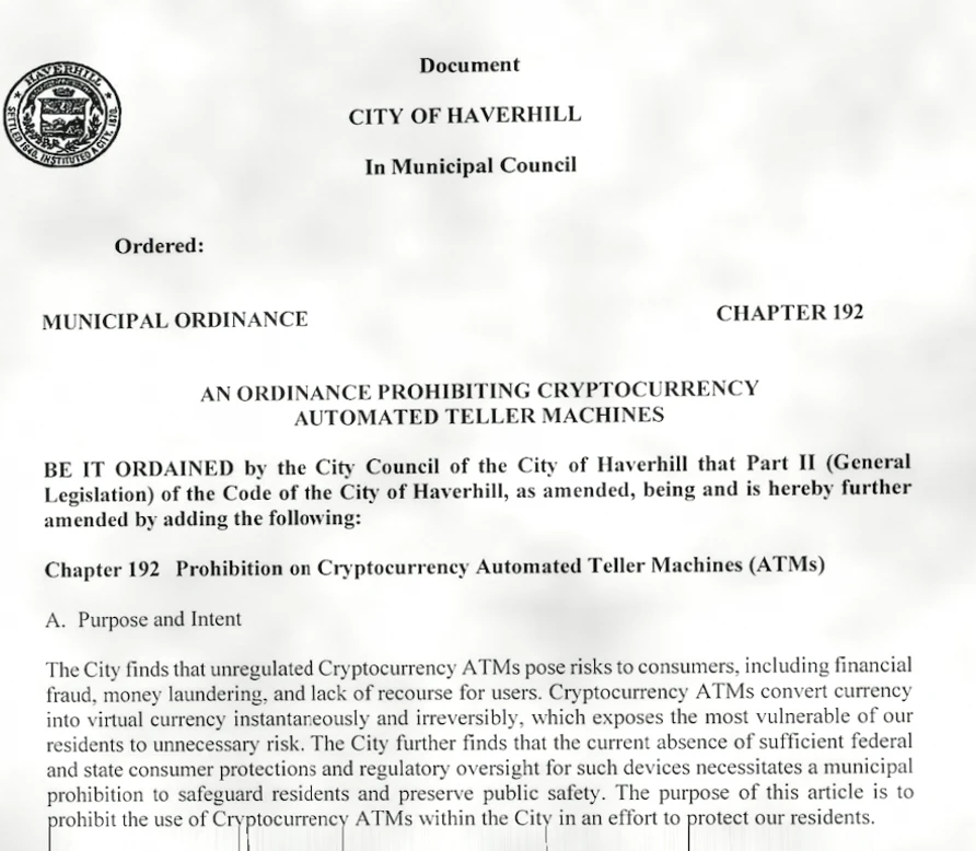 马萨诸塞州城市考虑禁止加密货币ATM以应对金融风险插图